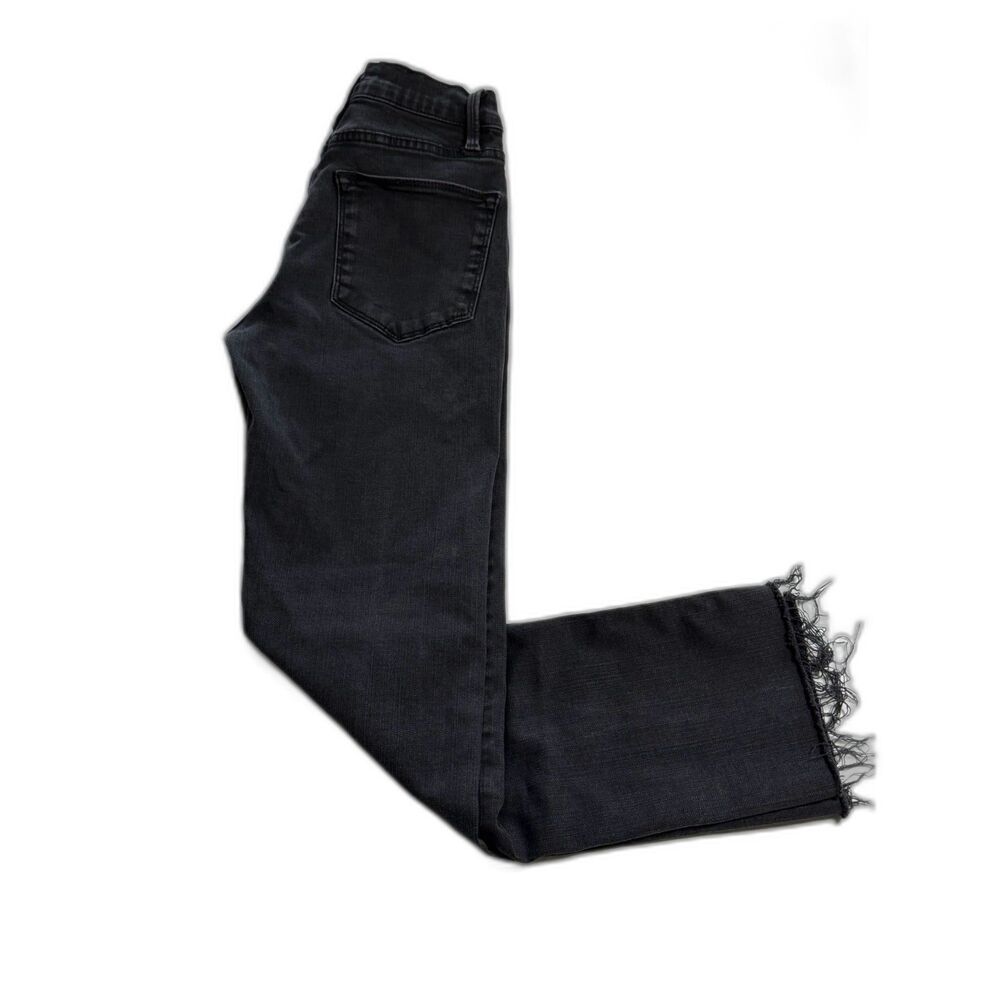 FRAME Le High Straight Jeans 25 Black Raw Hem Frayed High Rise Ankle Denim Pants - Picture 9 of 9
